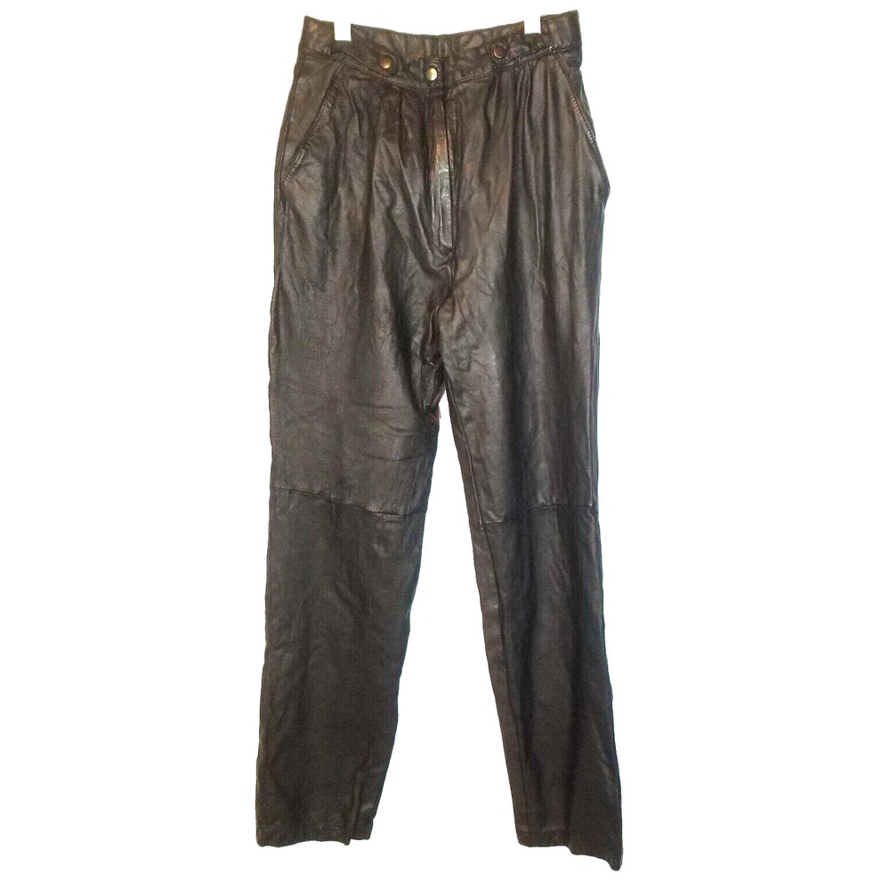 J Walden Black Leather Zip Front Slant Pockets Adjustable Waist  Pant‎ Size 5/6
